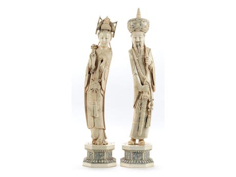 Paar taoistische Elfenbeinfiguren